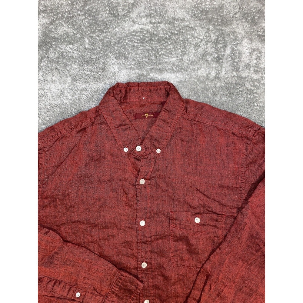 7 For All Mankind Shirt Large 100% Linen Maroon Solid Long Sleeve Button Down
